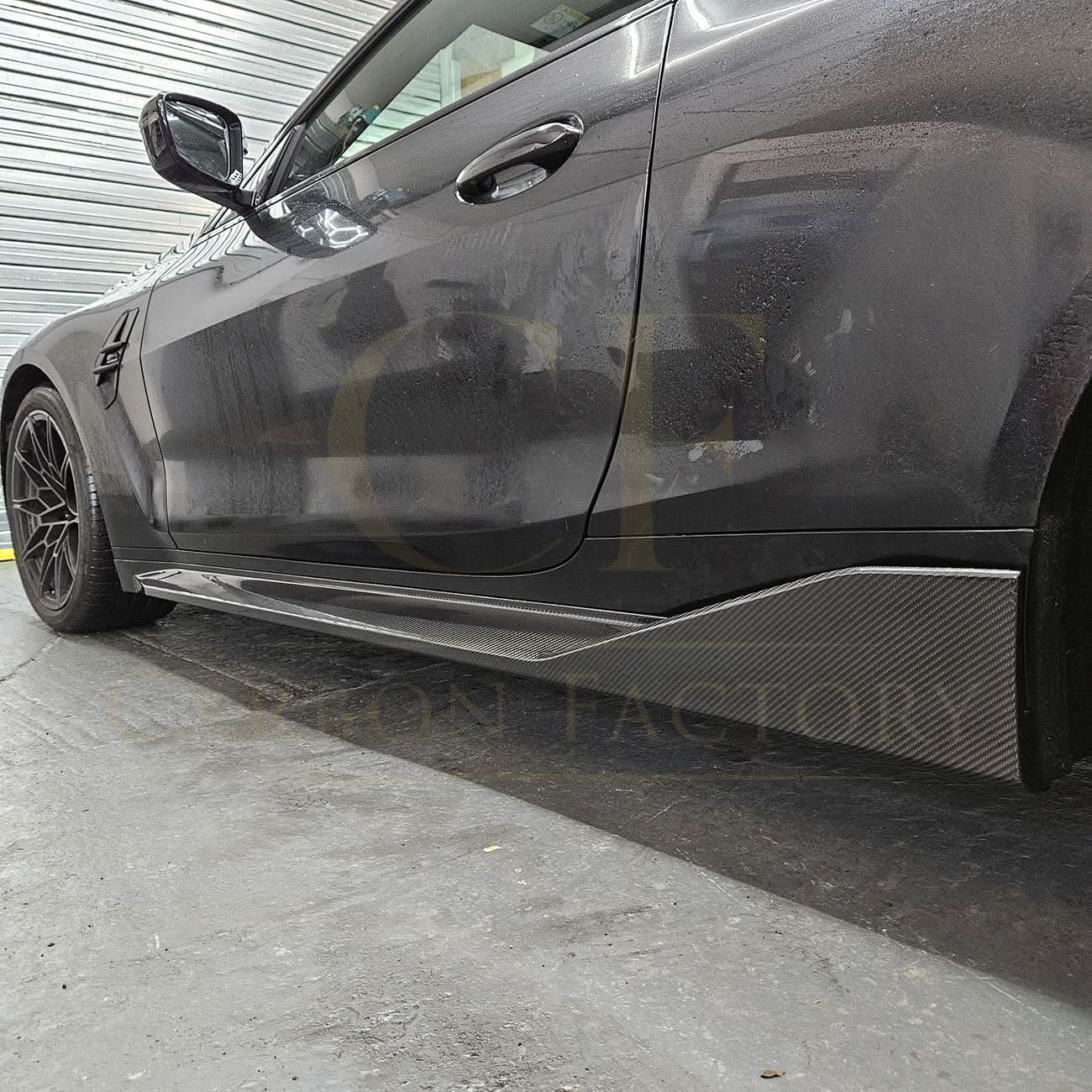 Pre-Preg Carbon fibre side skirts for BMW G82 G83 M4, showcasing sleek design and carbon fibre finish for sporty enhancement.
