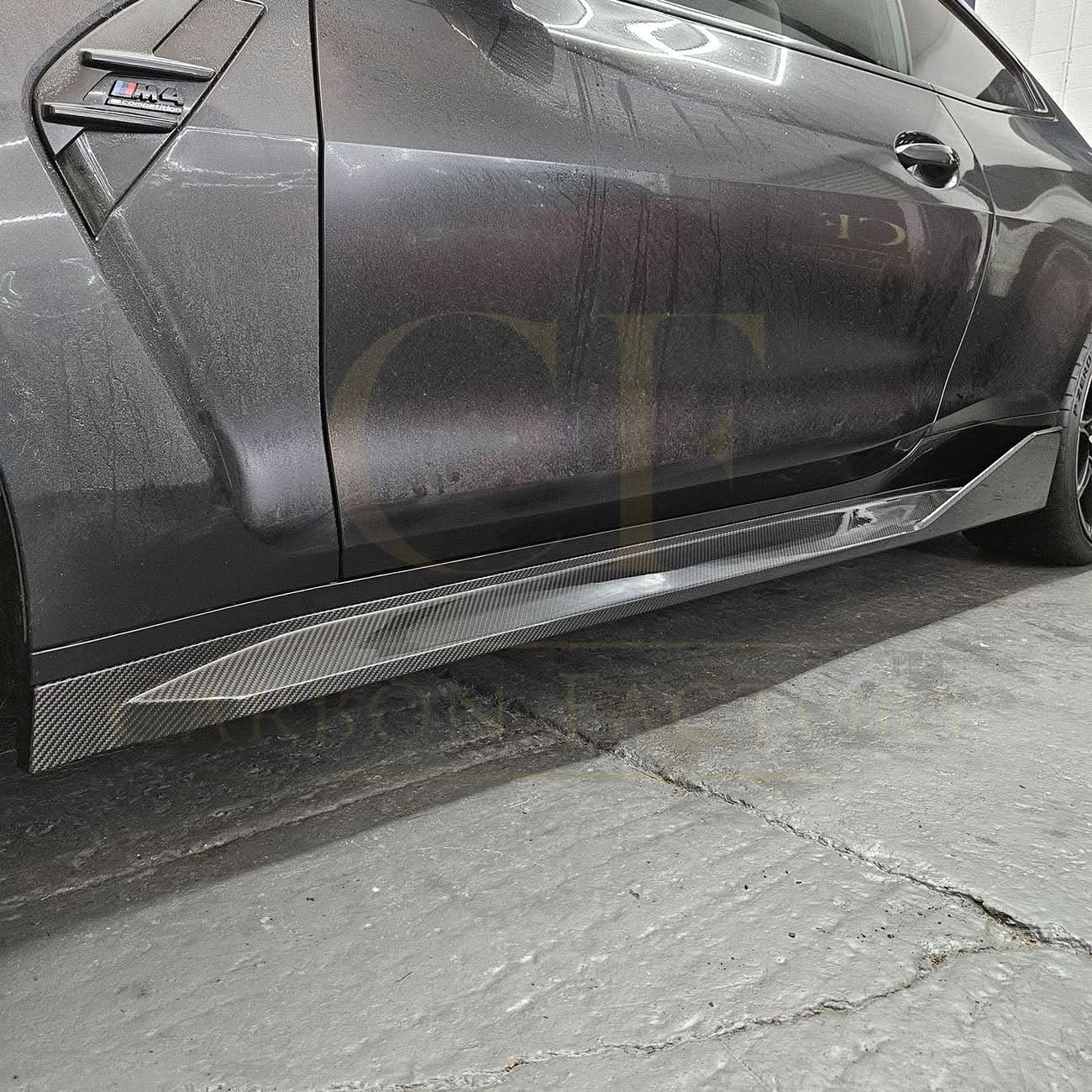 Pre-Preg Carbon fibre side skirts for BMW G82 G83 M4, featuring sleek, aerodynamic design and high-quality lightweight material.