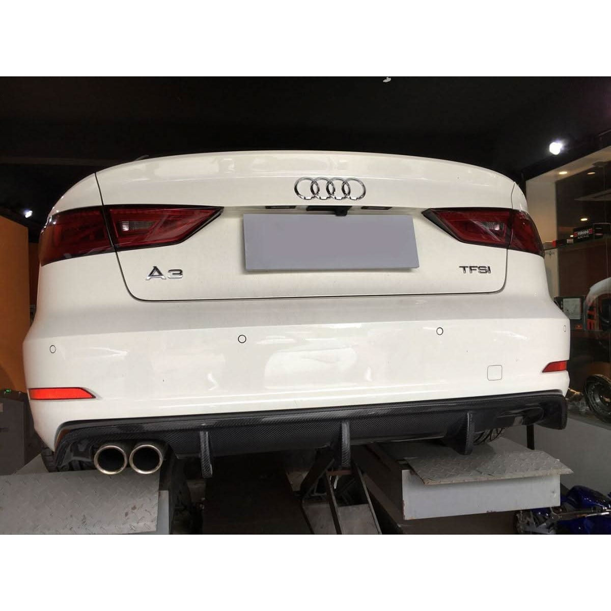 Carbon Fibre Rear Diffuser (Twin Exhaust) for Audi A3 Saloon Non S Line 13-15 - Carbon Factory