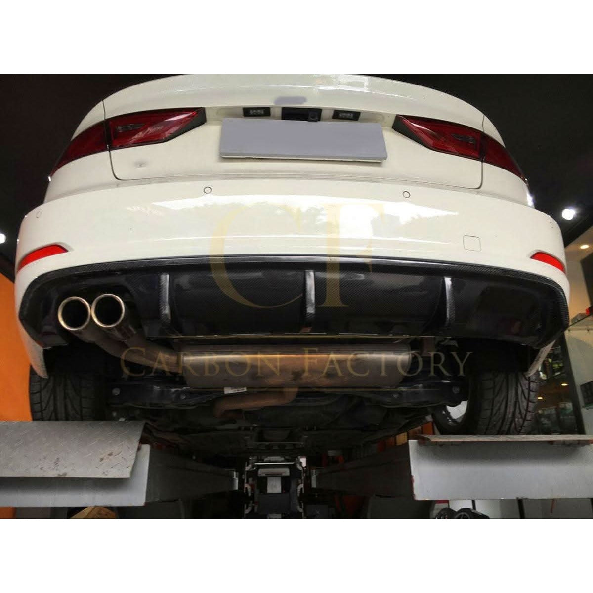 Carbon Fibre Rear Diffuser (Twin Exhaust) for Audi A3 Saloon Non S Line 13-15 - Carbon Factory