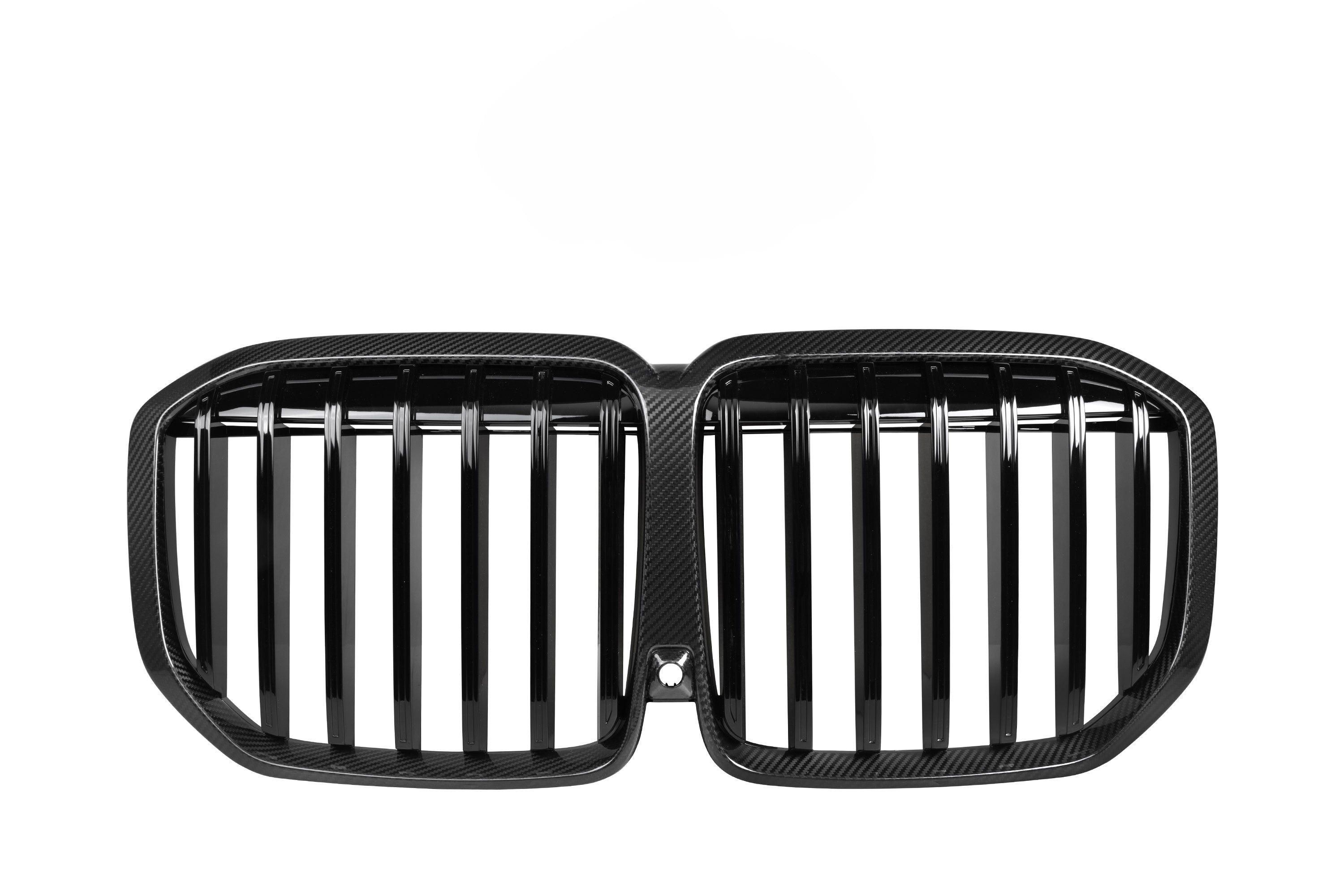 Pre-Preg Carbon fibre front grille for BMW G07 X7 LCI 23-25, showcasing the sleek, textured carbon fibre design and fitment details.