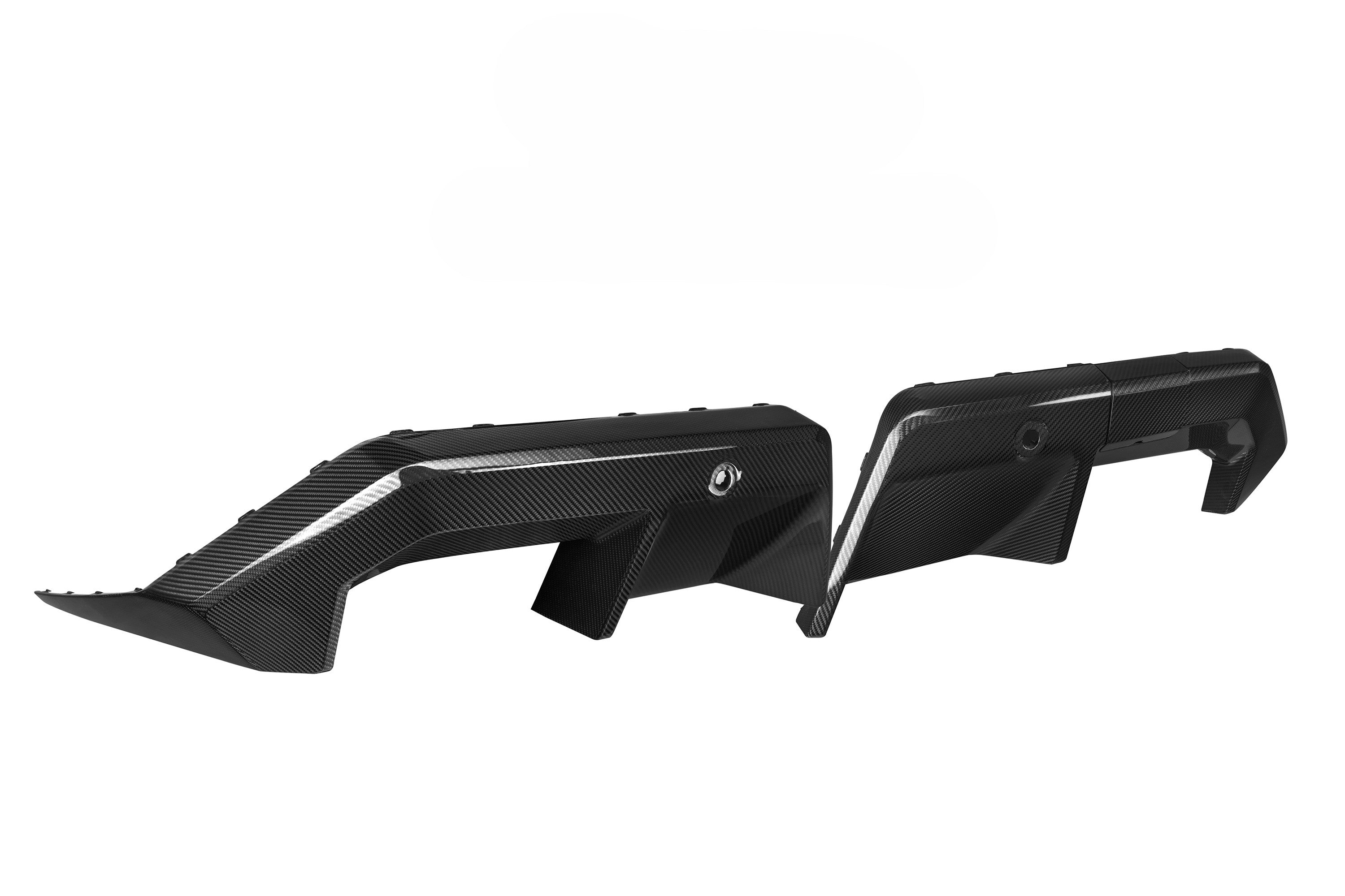OEM Style Pre-Preg Carbon Fibre rear diffuser for BMW G90 G99 M5, showcasing sleek carbon fiber design and aerodynamic details.