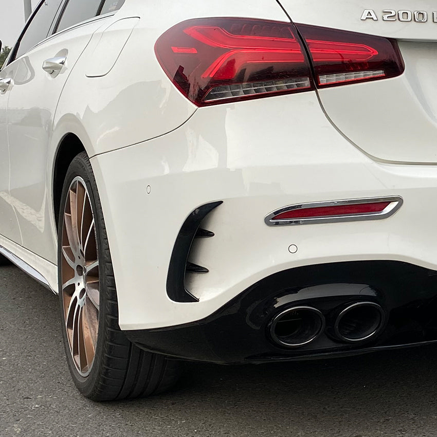 Gloss Black Rear Bumper Trims for Mercedes Benz W177 A Class Saloon 18-25 (Replacement) - Carbon Factory