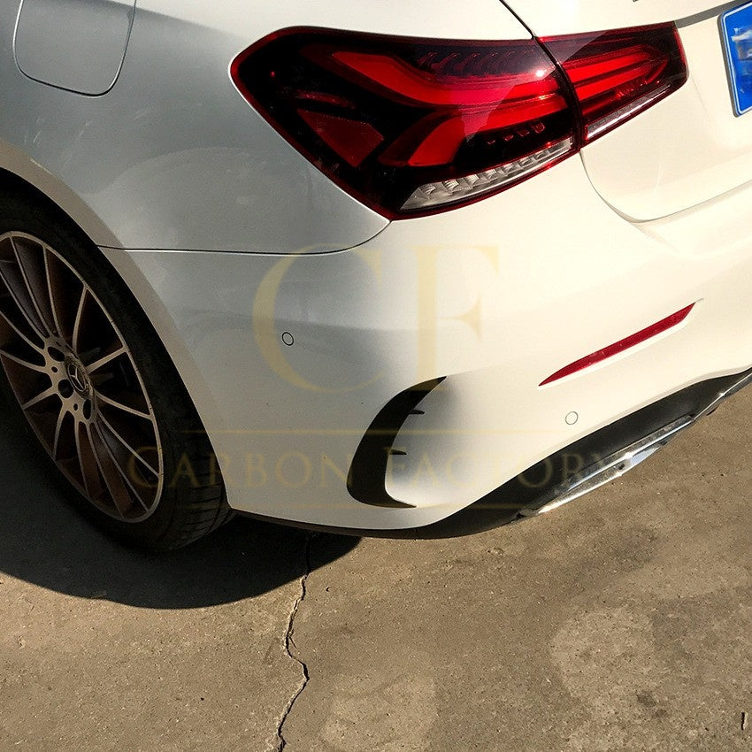 Gloss Black Rear Bumper Trims for Mercedes Benz W177 A Class Saloon 18-25 (Stick on) - Carbon Factory