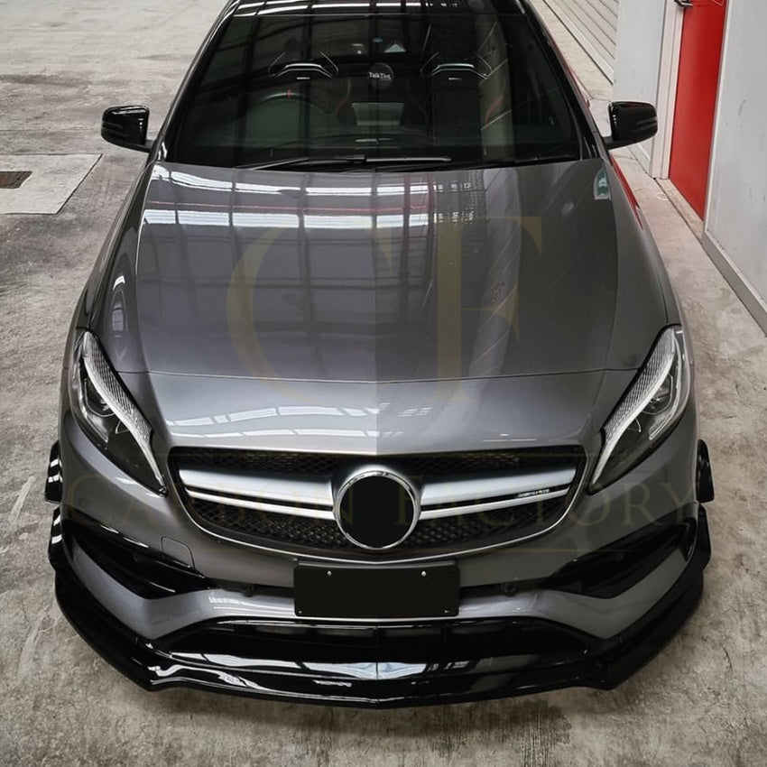 V Style (3 pcs) Gloss Black Front Splitter for Mercedes Benz W176 A Class AMG 13-18 - Carbon Factory