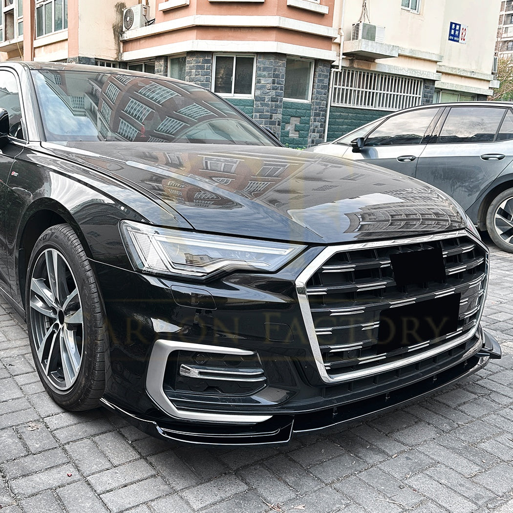 V Style Gloss Black Front Splitter for Audi C8 A6 S Line & S6 Saloon / Avant 18-25 - Carbon Factory