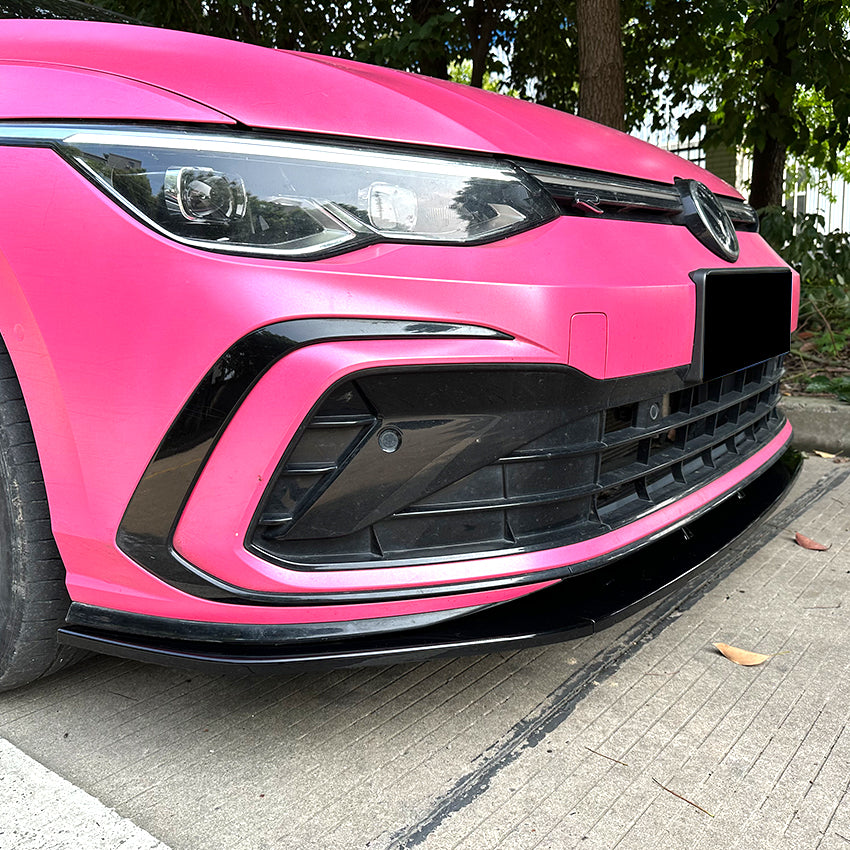 V Style Gloss Black Front Splitter for VW Golf MK8 GTI & R Line 20-23