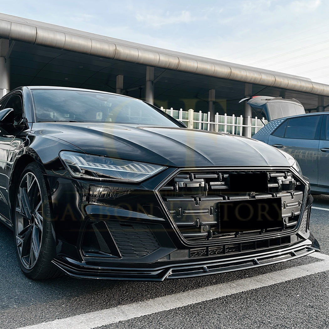 V Style Gloss Black Front Splitter for Audi C8 A7 S Line S7 19-22 - Carbon Factory