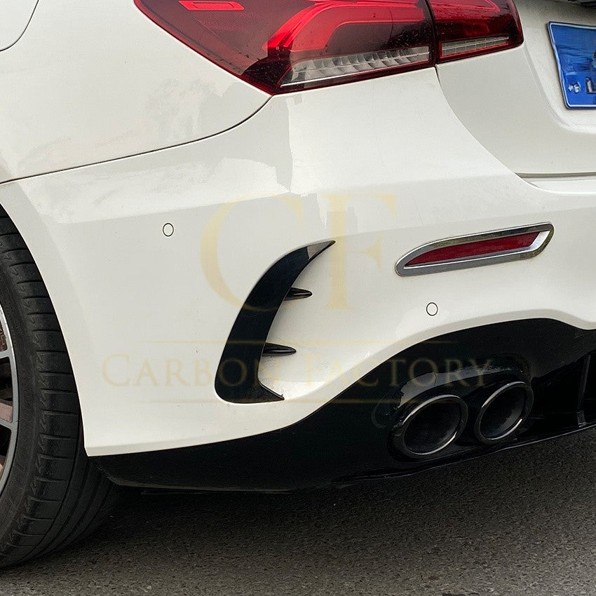 Gloss Black Rear Bumper Trims for Mercedes Benz W177 A Class Saloon 18-25 (Replacement) - Carbon Factory