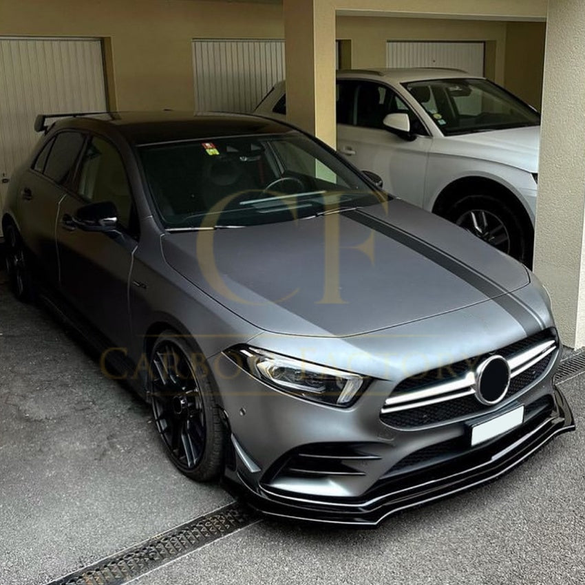 V Style Gloss Black Front Splitter for Mercedes Benz W177 A Class AMG & A35 18-22 - Carbon Factory