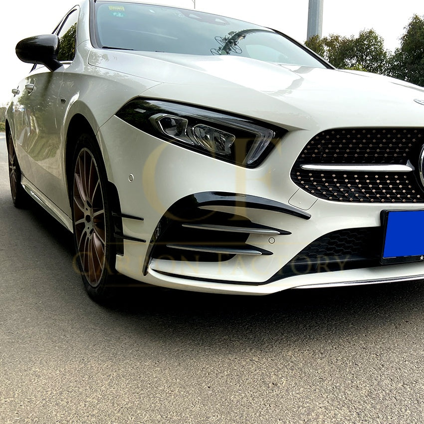 LP Style Gloss Black Front Canards for Mercedes Benz W177 A Class AMG & A35 18-22