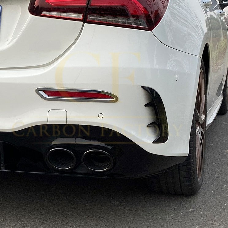 Gloss Black Rear Bumper Trims for Mercedes Benz W177 A Class Saloon 18-25 (Replacement) - Carbon Factory