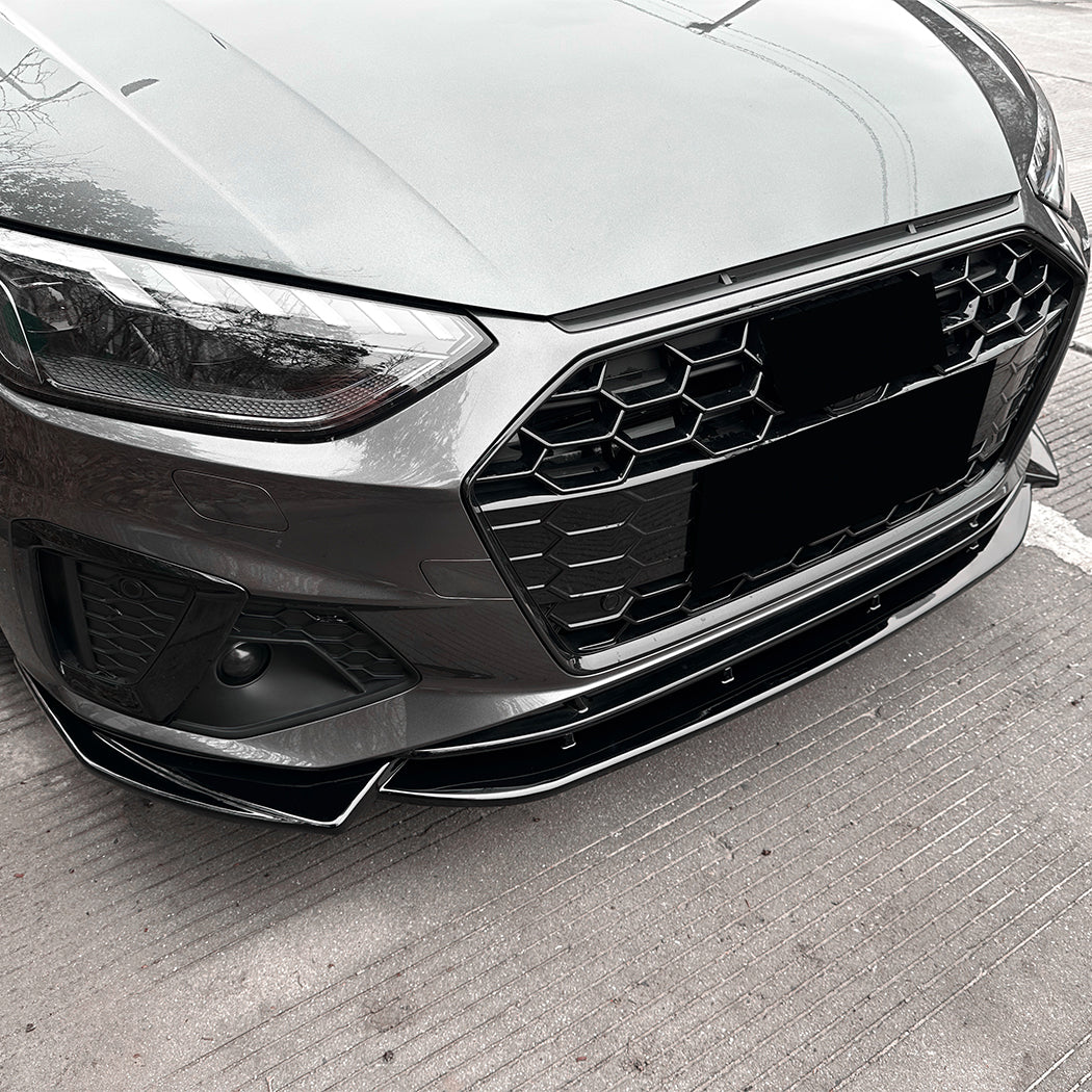 V Style Gloss Black Front Splitter for Audi A4 B9.5 S Line & S4 20-25