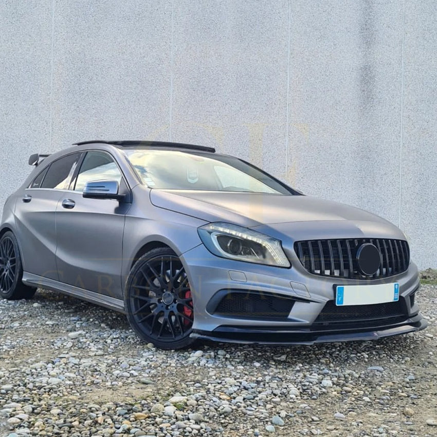V Style (3 pcs) Gloss Black Front Splitter for Mercedes Benz W176 A Class AMG 13-18 - Carbon Factory
