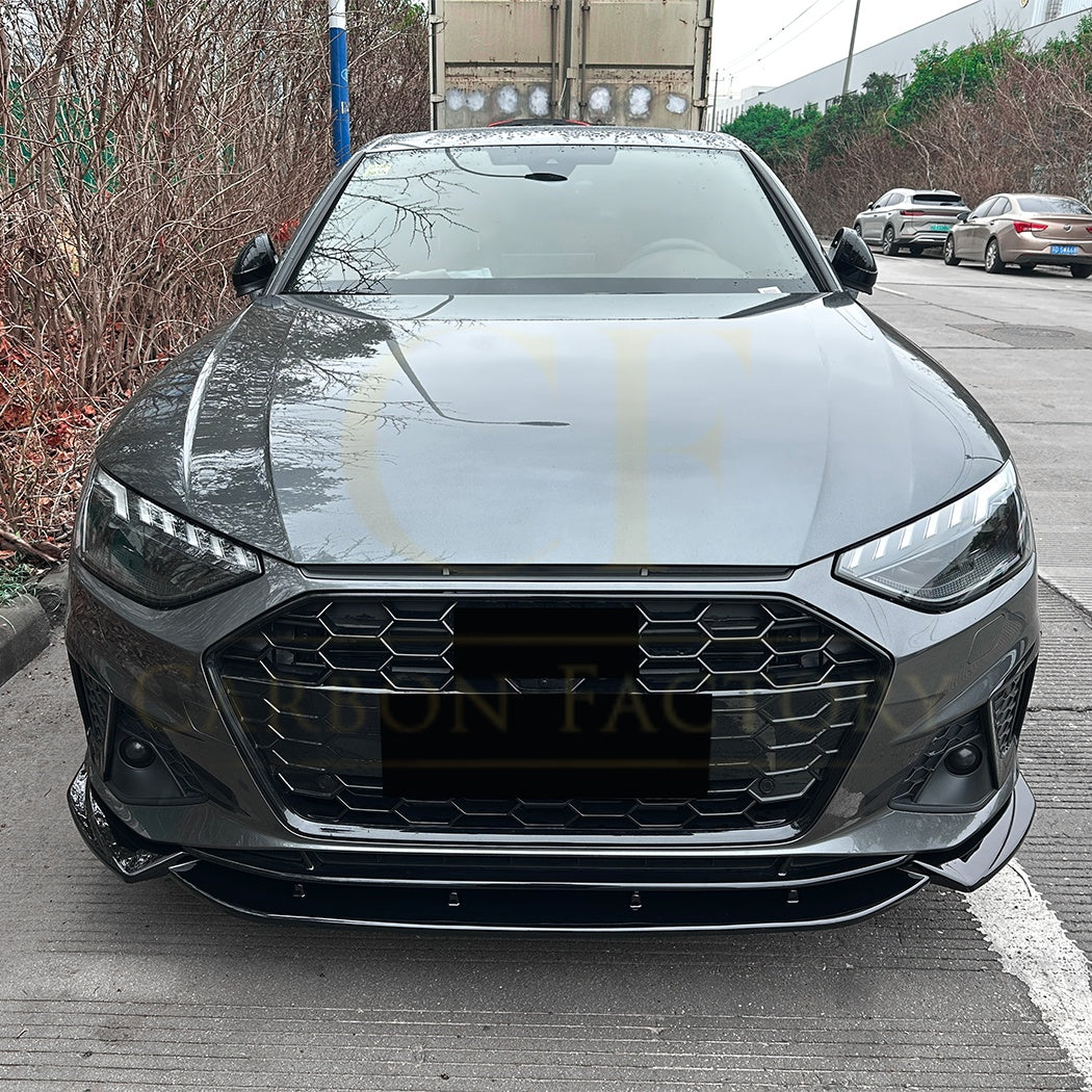V Style Gloss Black Front Splitter for Audi A4 B9.5 S Line & S4 20-25