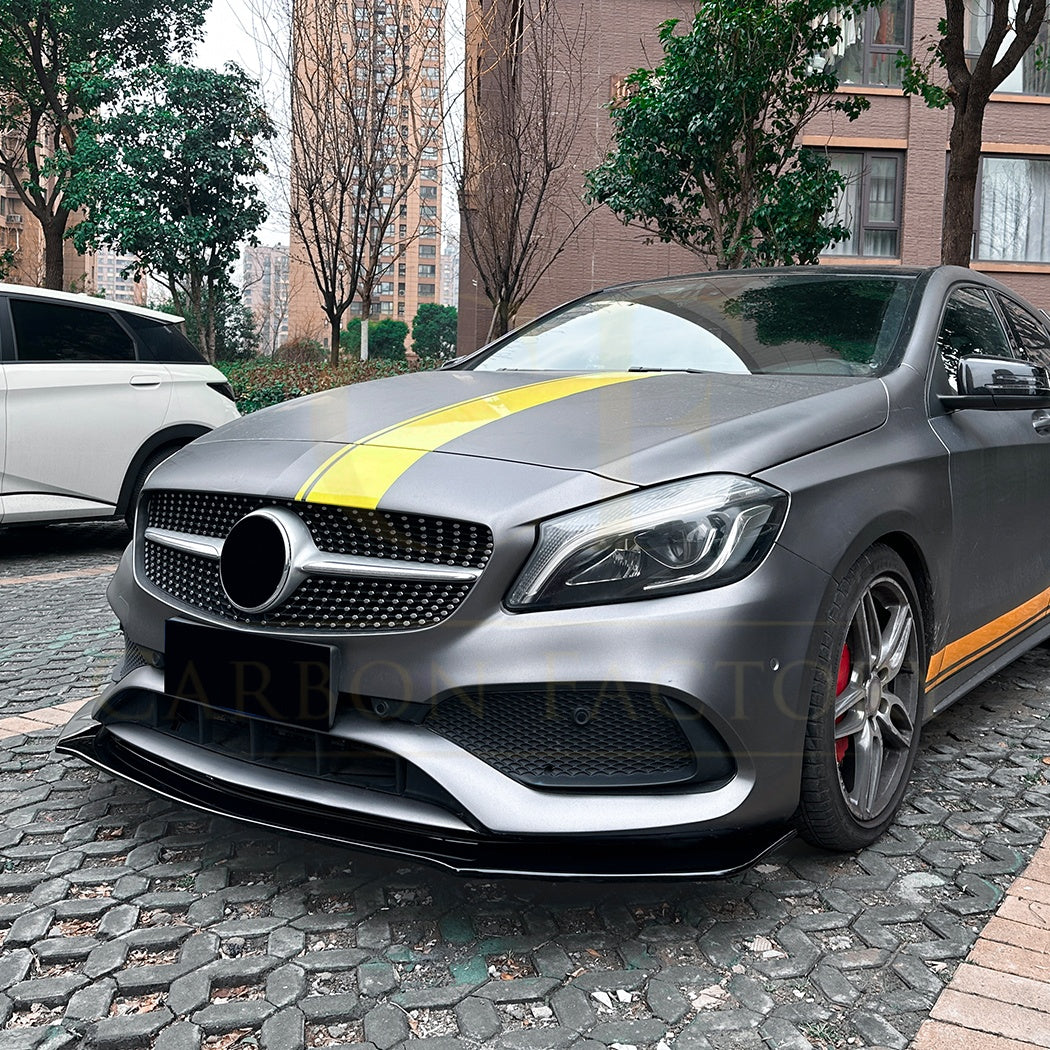 V Style (1 pcs) Gloss Black Front Splitter for Mercedes Benz W176 A Class AMG 13-18 - Carbon Factory