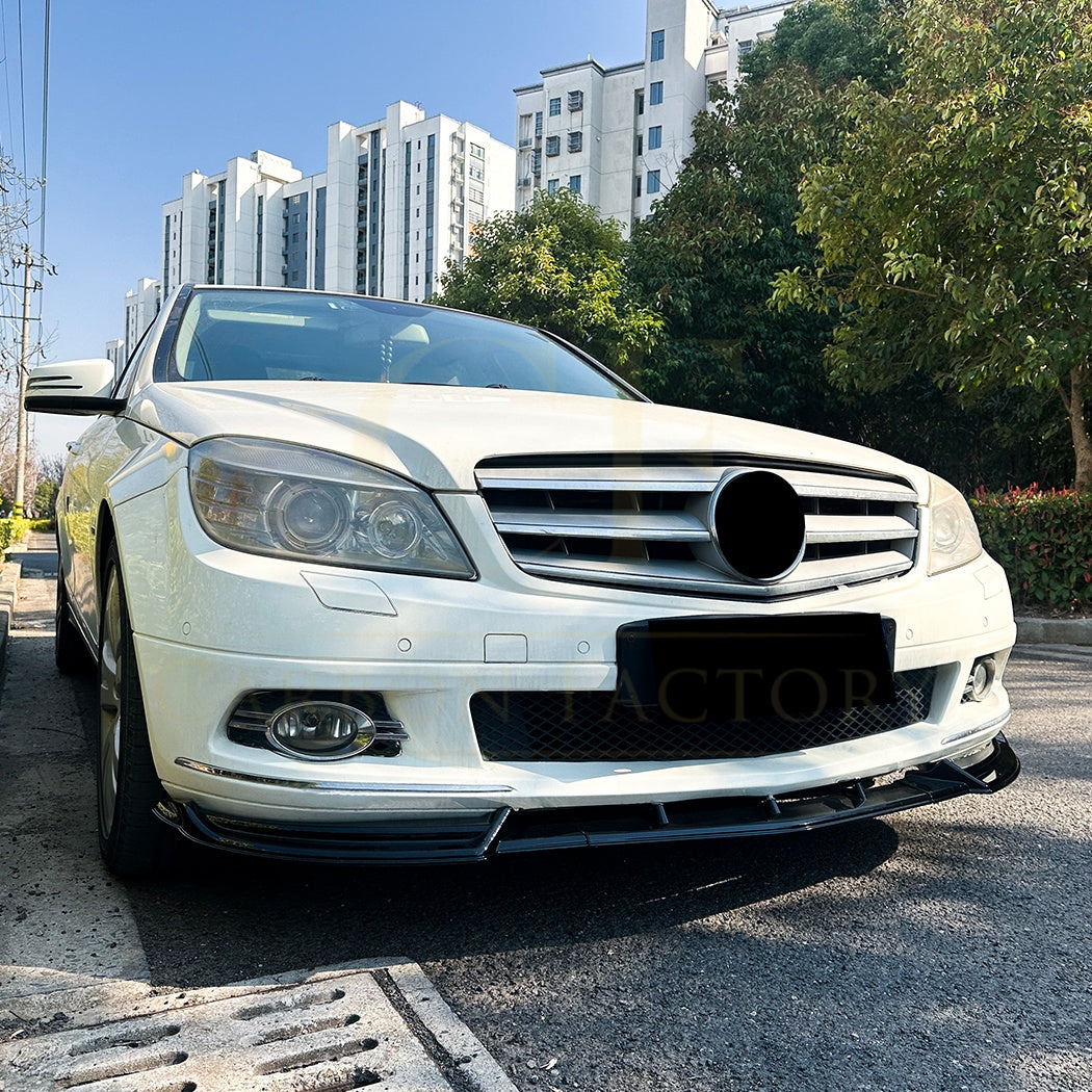 V Style Gloss Black Front Splitter for Mercedes Benz W204 C Class Standard Model 08-10 - Carbon Factory