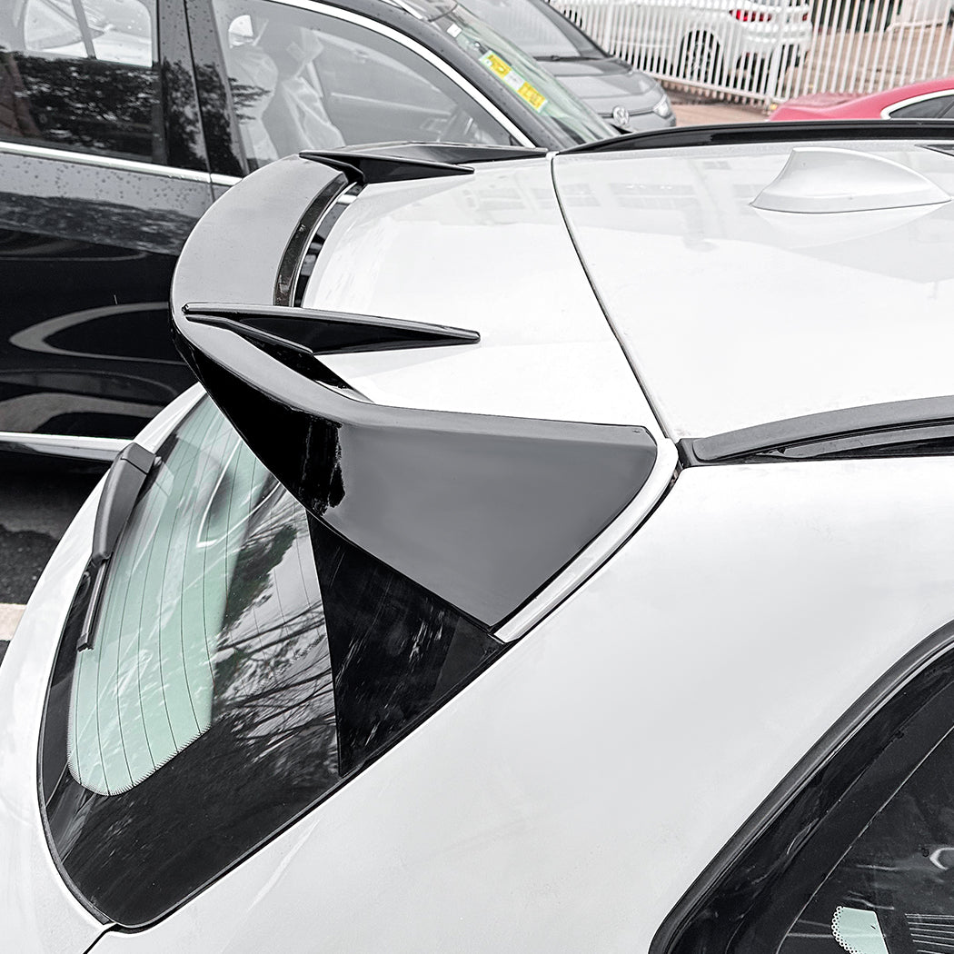 Gloss black roof spoiler for BMW G01 X3 and iX3, stylish aerodynamic accessory, shown installed on the vehicle roof.