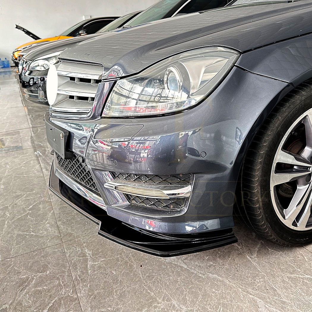 V Style Gloss Black Front Splitter for Mercedes Benz W204 C Class AMG Model 11-14 - Carbon Factory