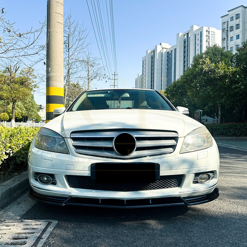 V Style Gloss Black Front Splitter for Mercedes Benz W204 C Class Standard Model 08-10 - Carbon Factory