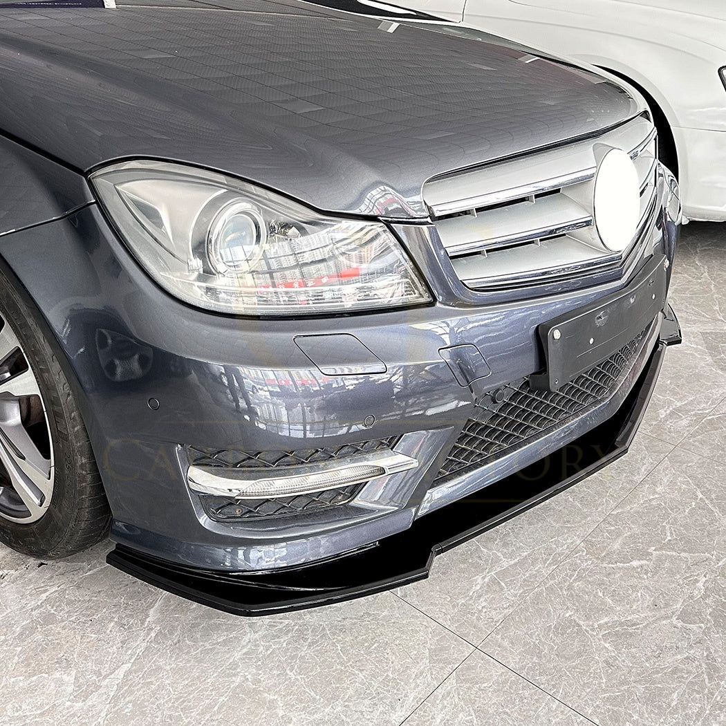 V Style Gloss Black Front Splitter for Mercedes Benz W204 C Class AMG Model 11-14 - Carbon Factory