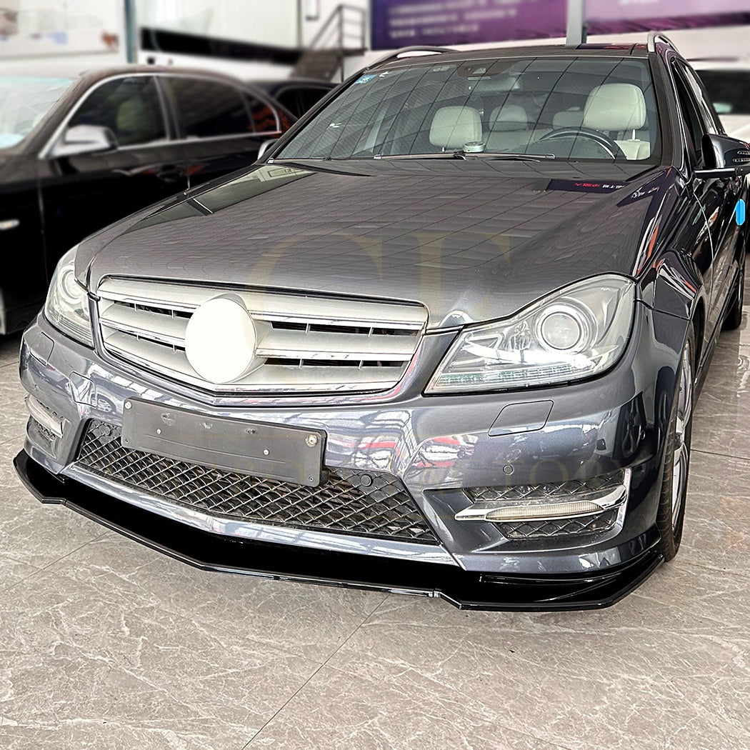 V Style Gloss Black Front Splitter for Mercedes Benz W204 C Class AMG Model 11-14 - Carbon Factory