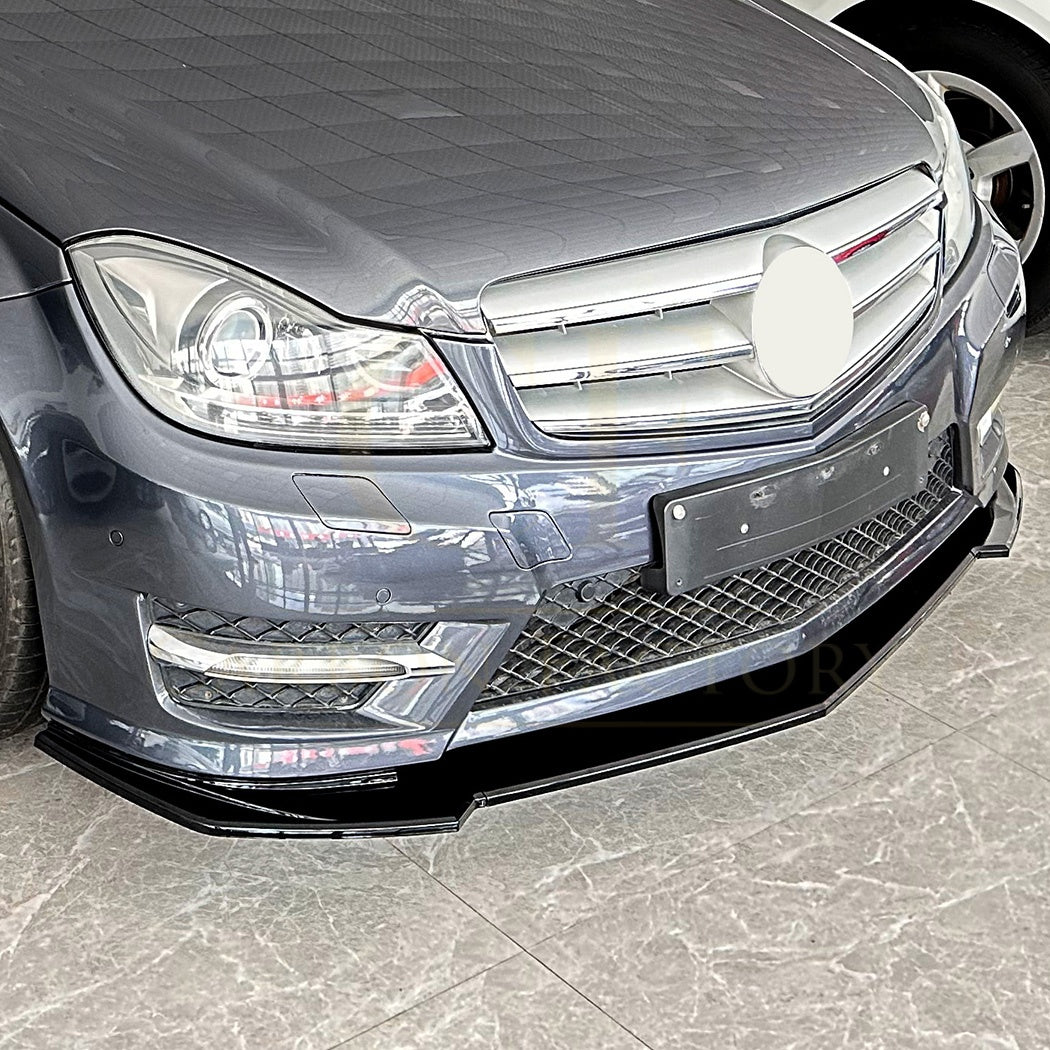 V Style Gloss Black Front Splitter for Mercedes Benz W204 C Class AMG Model 11-14 - Carbon Factory