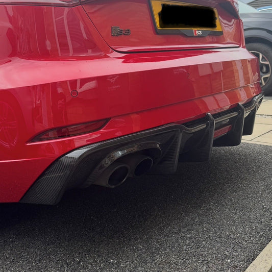LED Carbon Fibre Rear Diffuser for Audi A3 S Line Hatchback S3 17-19 - Carbon Factory