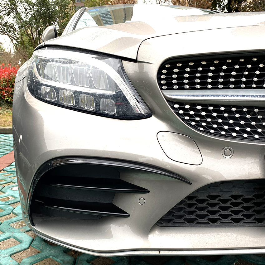 Gloss Black Front Canards (Long) for Mercedes Benz W205 C Class 19-21 - Carbon Factory