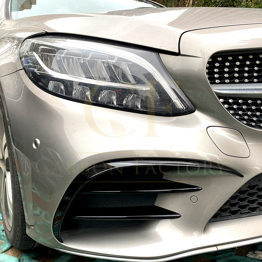 Gloss Black Front Side Grille Trims for Mercedes Benz W205 C Class 19-21 - Carbon Factory