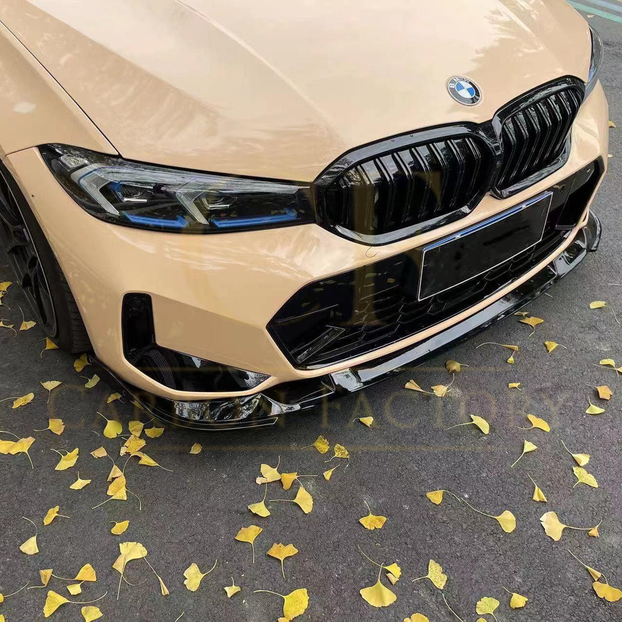 3D Style Gloss Black Front Splitter for BMW 3 Series G20 G21 LCI 24-Present-Carbon Factory