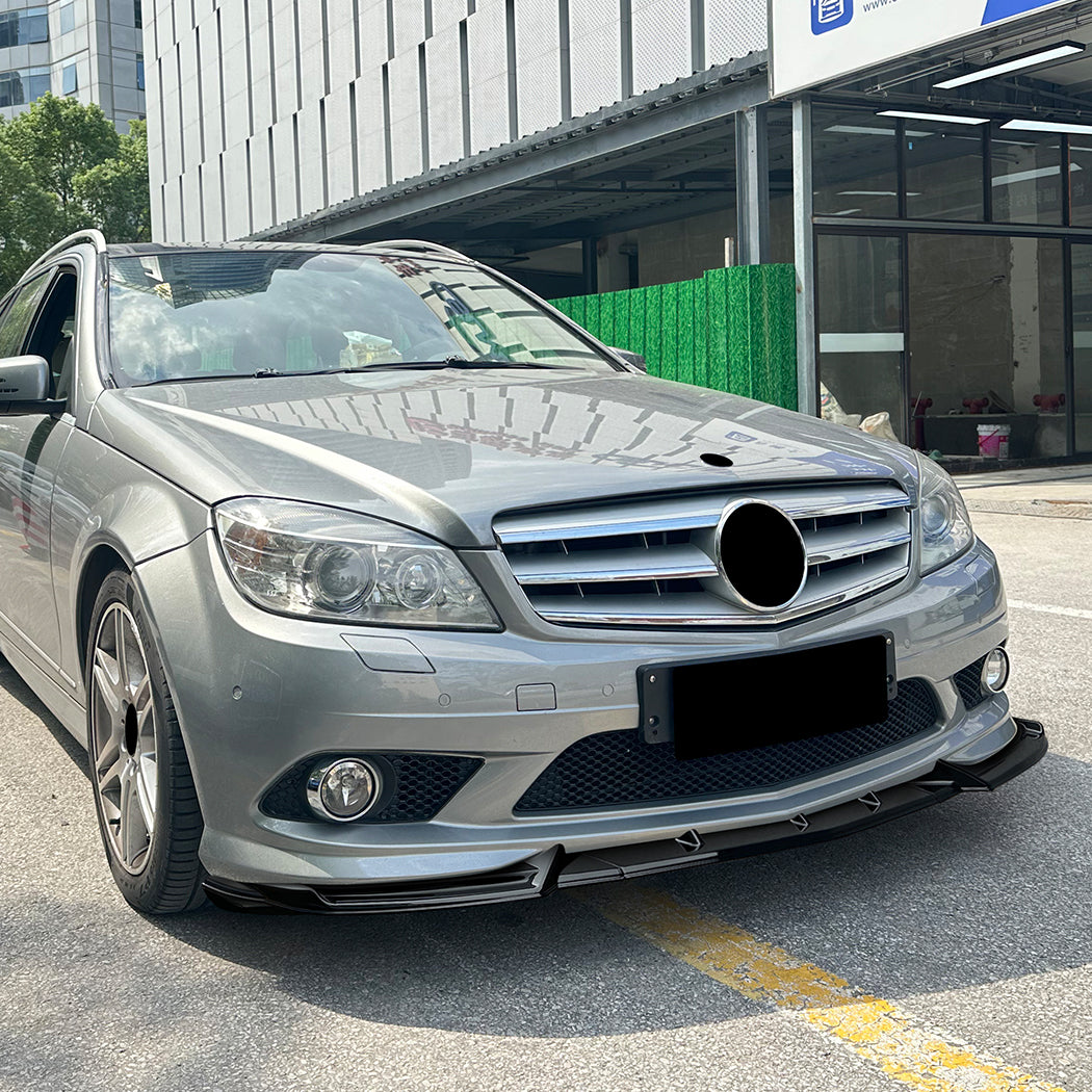 V Style Gloss Black Front Splitter for Mercedes Benz W204 C Class AMG Model 08-10