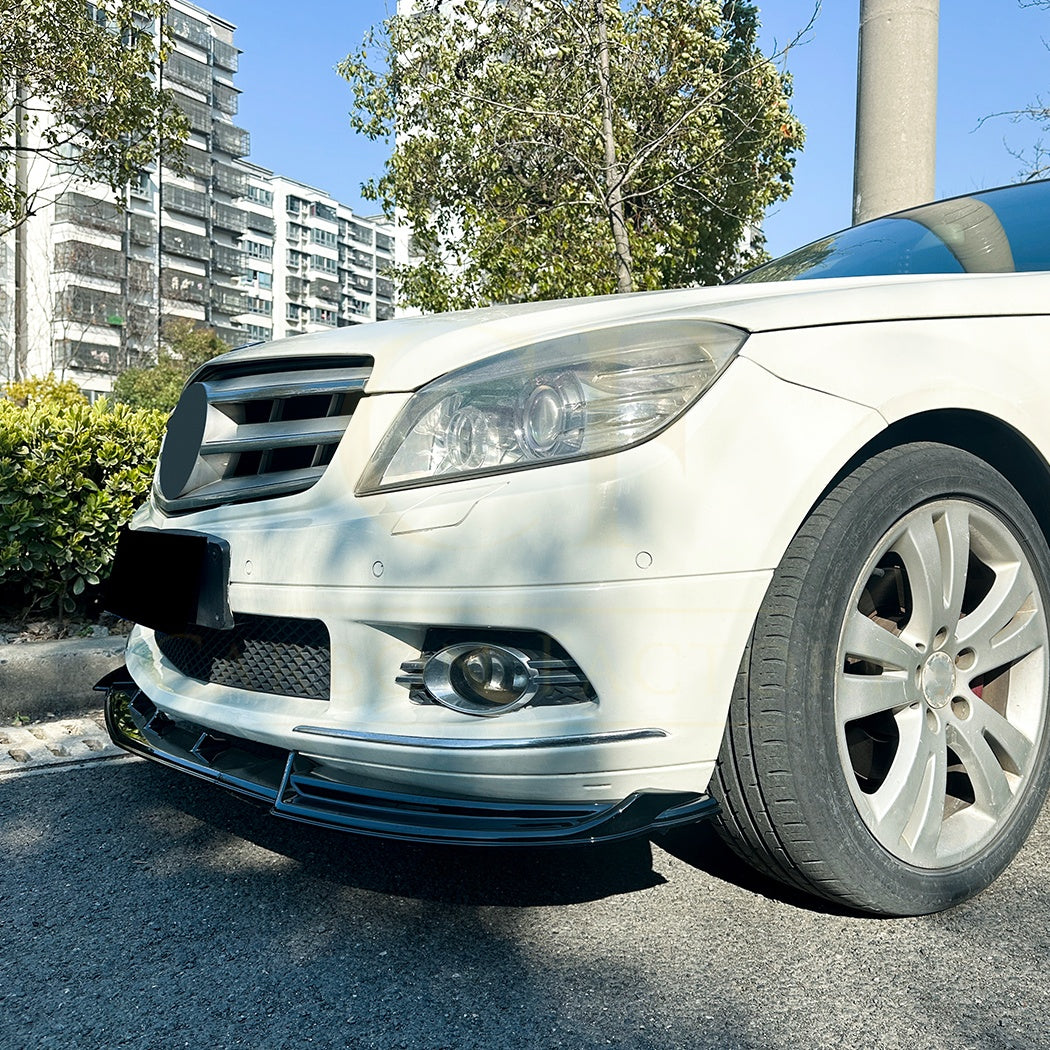 V Style Gloss Black Front Splitter for Mercedes Benz W204 C Class Standard Model 08-10 - Carbon Factory