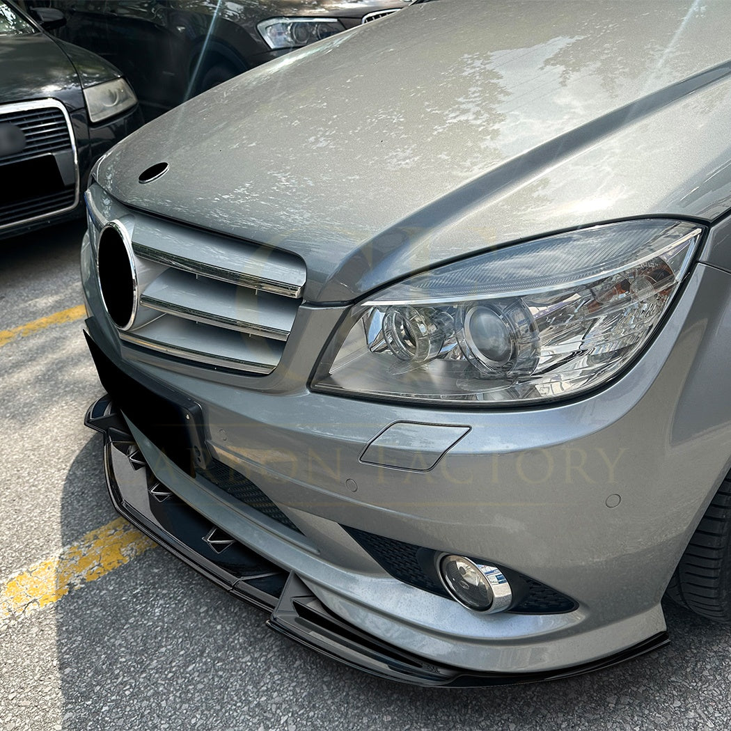 V Style Gloss Black Front Splitter for Mercedes Benz W204 C Class AMG Model 08-10 - Carbon Factory