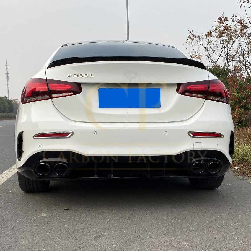 Gloss Black Rear Bumper Trims for Mercedes Benz W177 A Class Saloon 18-25 (Replacement) - Carbon Factory