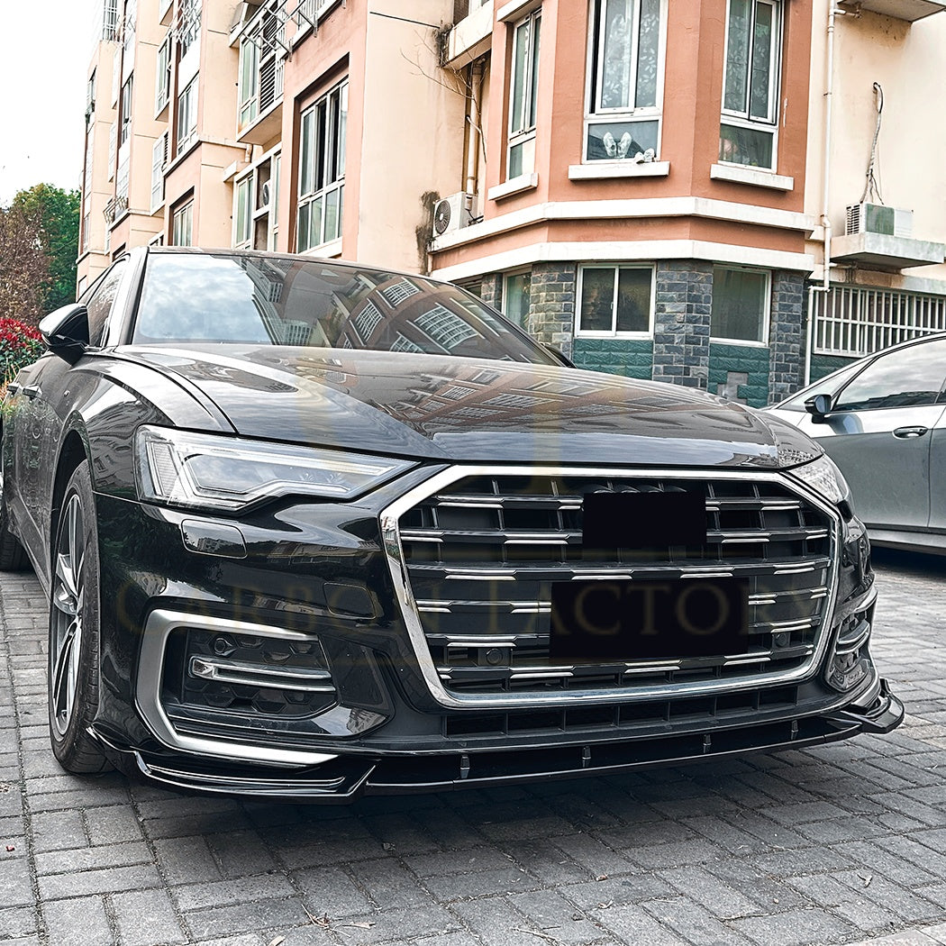V Style Gloss Black Front Splitter for Audi C8 A6 S Line & S6 Saloon / Avant 18-25 - Carbon Factory