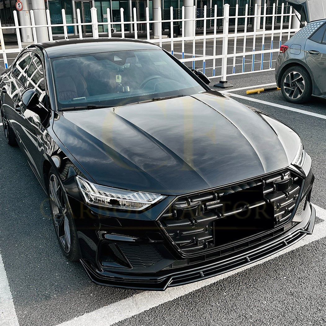 V Style Gloss Black Front Splitter for Audi C8 A7 S Line S7 19-22 - Carbon Factory