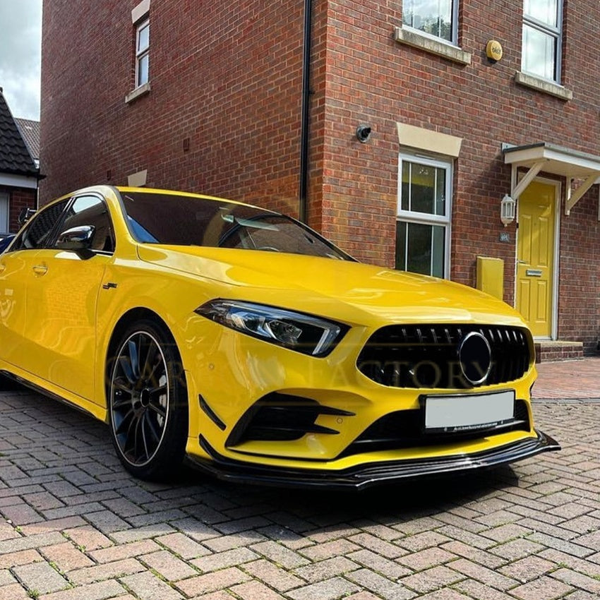 V Style Gloss Black Front Splitter for Mercedes Benz W177 A Class AMG & A35 18-22 - Carbon Factory