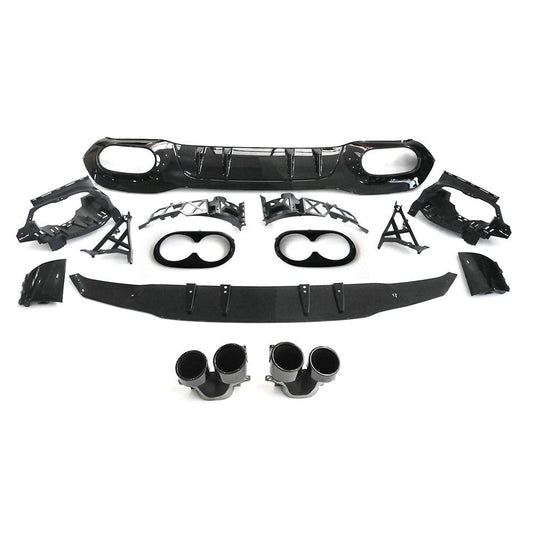 A45 Style Rear Diffuser & Exhaust Tips for Mercedes Benz W177 A Class 18-24-Carbon Factory