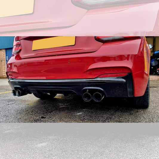 BMW F22 2 Series M Sport M Performance Style Gloss Black Rear Diffuser Quad Exhaust 14-Present-Carbon Factory