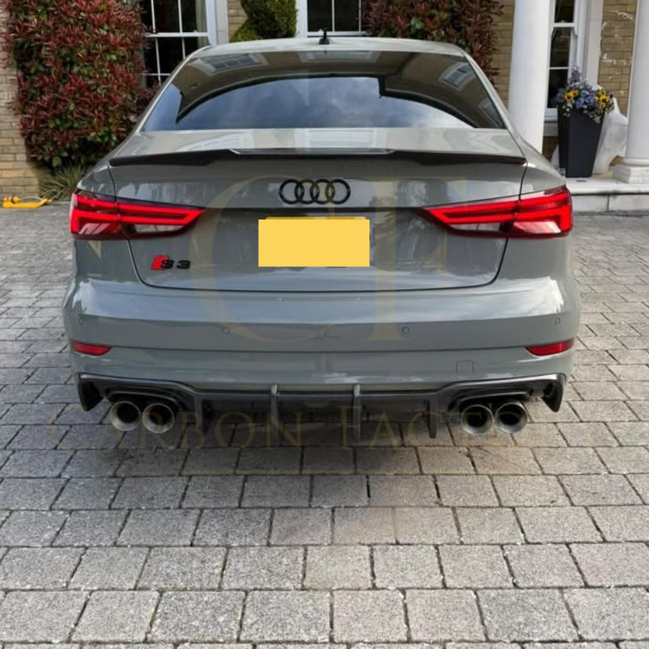 Big Fin Style Carbon Fibre Rear Diffuser for Audi A3 S Line Saloon S3 17-19-Carbon Factory