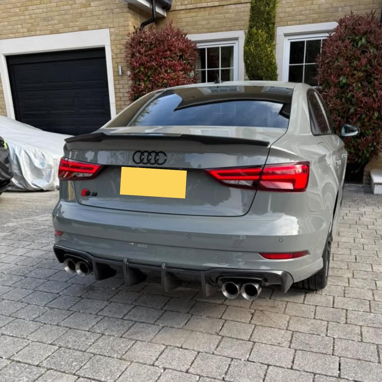 Big Fin Style Carbon Fibre Rear Diffuser for Audi A3 S Line Saloon S3 17-19-Carbon Factory
