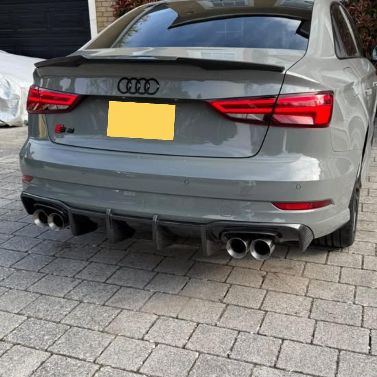 Big Fin Style Carbon Fibre Rear Diffuser for Audi A3 S Line Saloon S3 17-19-Carbon Factory