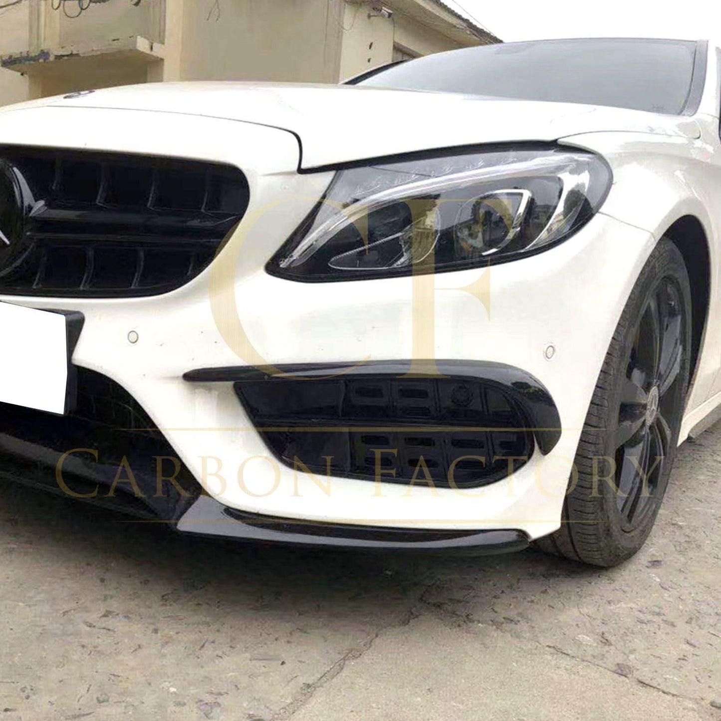 C43 Style Gloss Black Front Splitter for Mercedes Benz W205 C Class 15-18-Carbon Factory