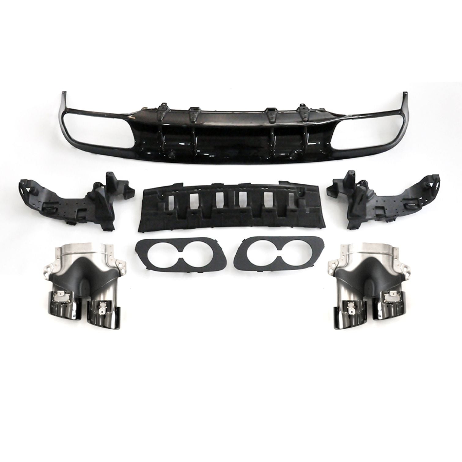 C43 Style Gloss Black Rear Diffuser & Exhaust Tips for Mercedes Benz W205 C Class 15-21-Carbon Factory