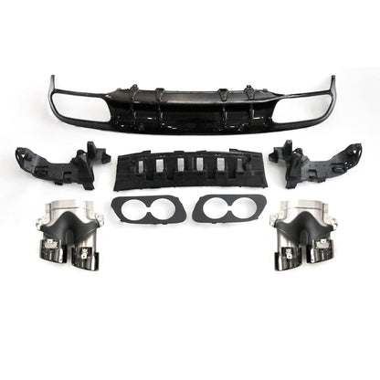 C43 Style Gloss Black Rear Diffuser & Exhaust Tips for Mercedes Benz W205 C Class 15-21-Carbon Factory