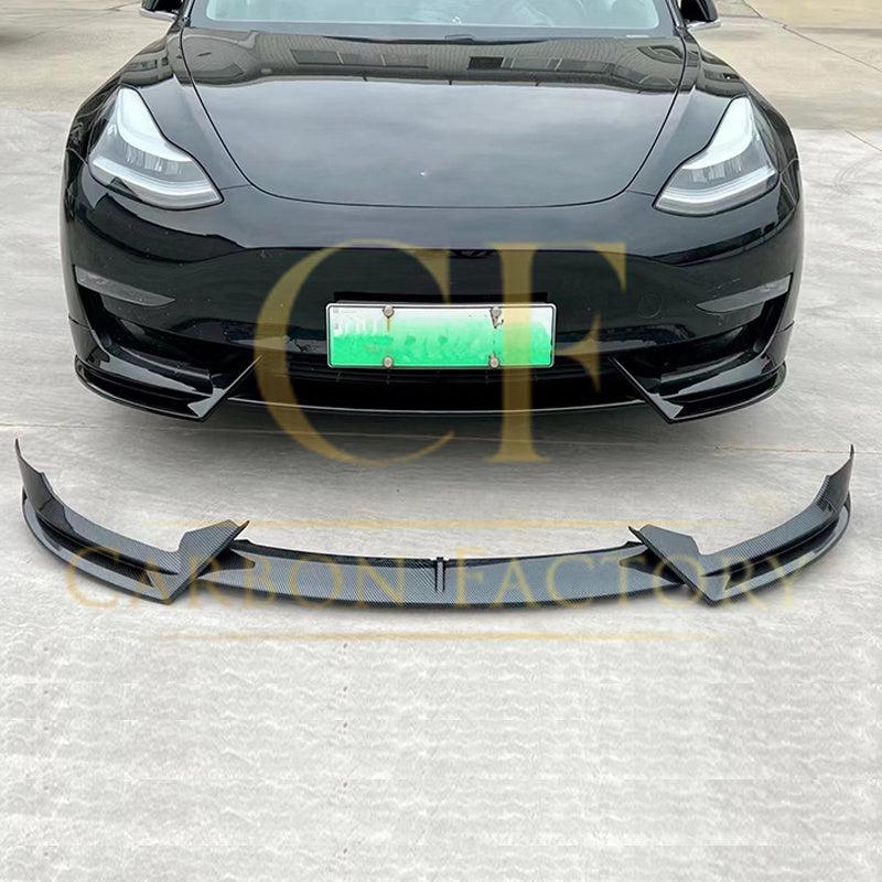 CF Style Gloss Black Front Splitter for Tesla Model 3 16-23-Carbon Factory