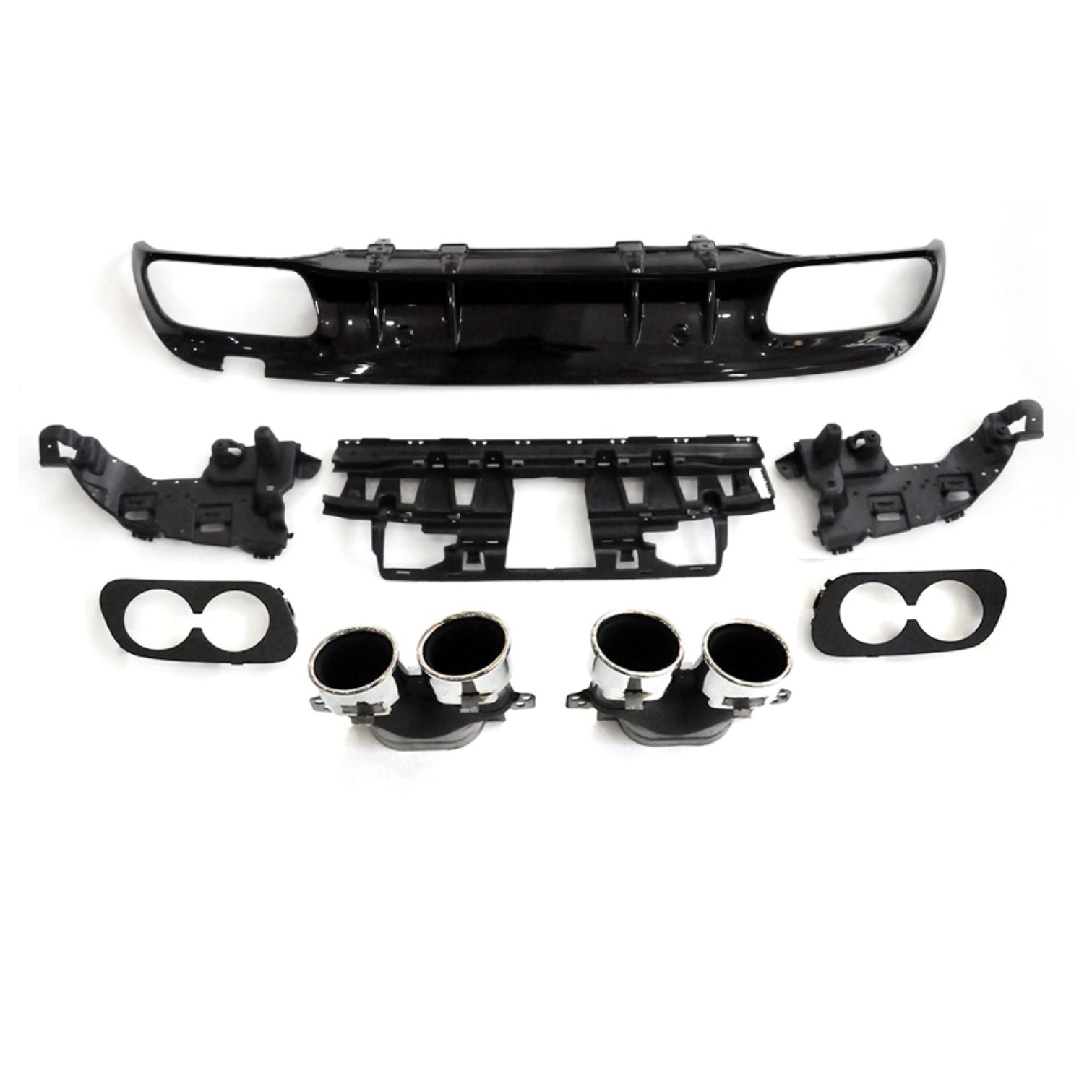 CF Style Gloss Black Rear Diffuser & Exhaust Tips for Mercedes Benz W205 C Class & C63 Saloon & Estate 15-21-Carbon Factory