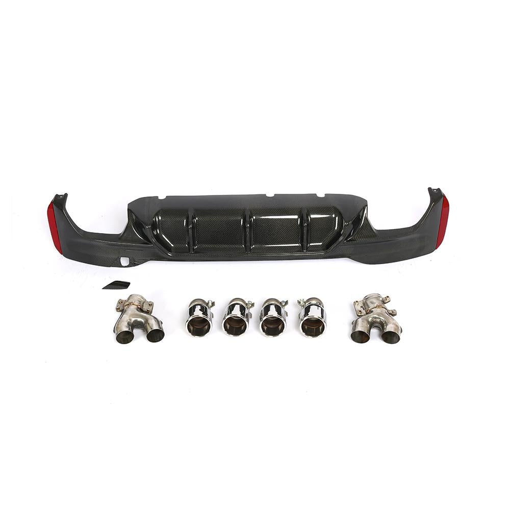 Carbon Fibre Rear Diffuser with Quad Exhaust Pipe for BMW G30 G31 5 Series M Sport 17-23-Carbon Factory