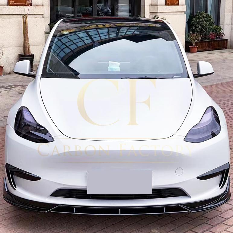 Competition Style Gloss Black Front Bumper Trims for Tesla Model Y 19-24-Carbon Factory